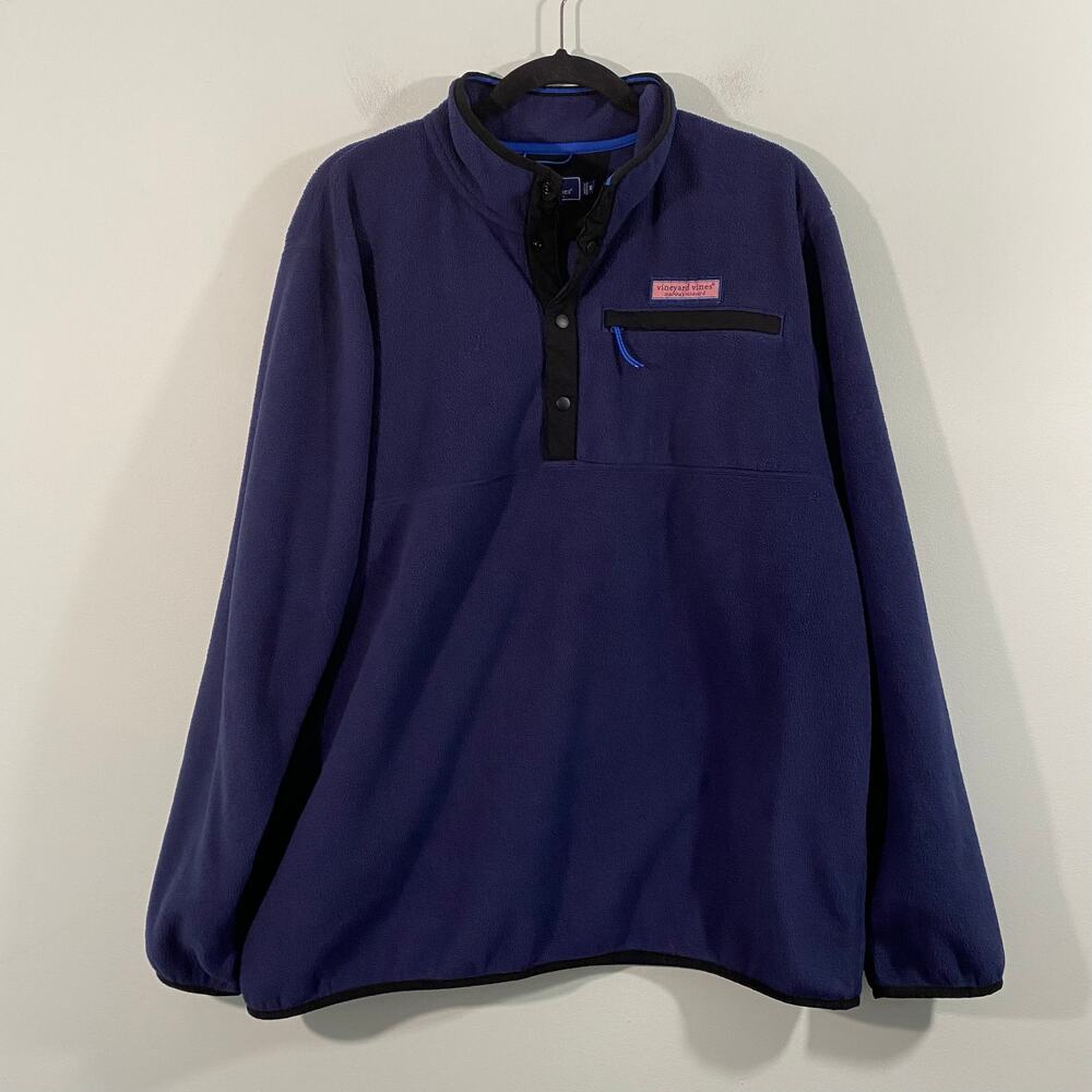 Vineyard Vines Men's Navy Harbor Fleece Quarter-Snap Pullover Size XL